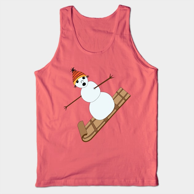 Snowman sledding on toboggan Tank Top by MegMarchiando